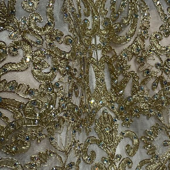 Xscape Embellished Embroidered Mikado Party Dress White Gold Size 2 EUC - Picture 13 of 15